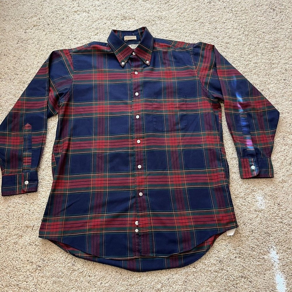 VTG 90s LL Bean Mens 16 -32 Single Needle Tailoring Plaid Button Shirt USA